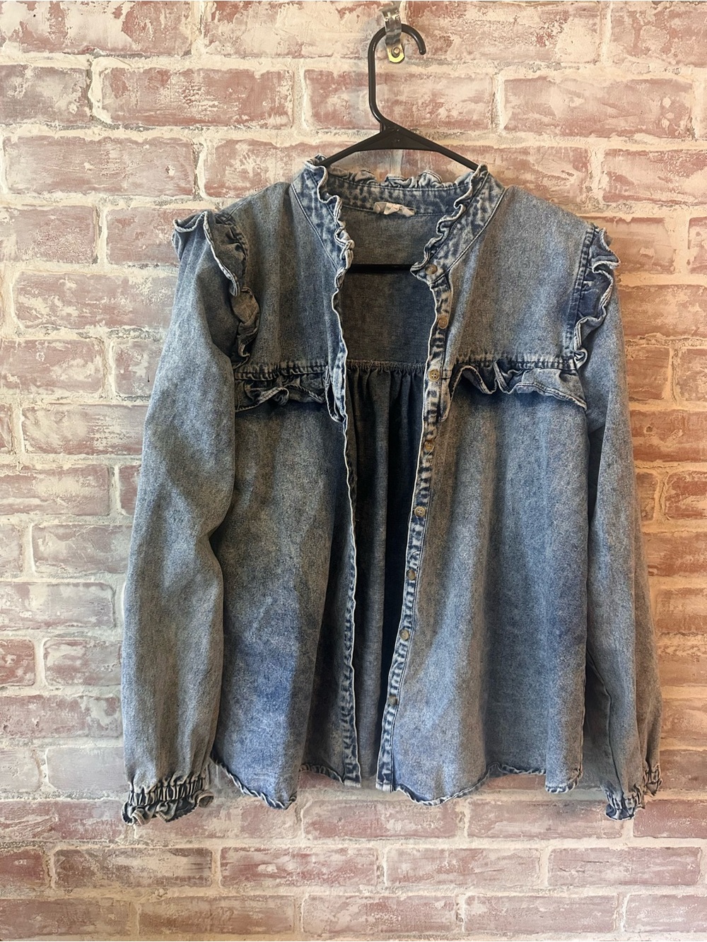 entro Light Blue Ruffle Denim Jacket